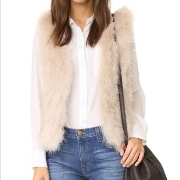 Club Monaco Cream Fur Feather Vest Sz S - Picture 5 of 14